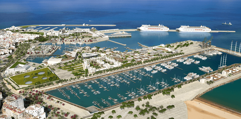 Variantes para la construcción del nuevo puerto de pesca en Tánger, Marruecos